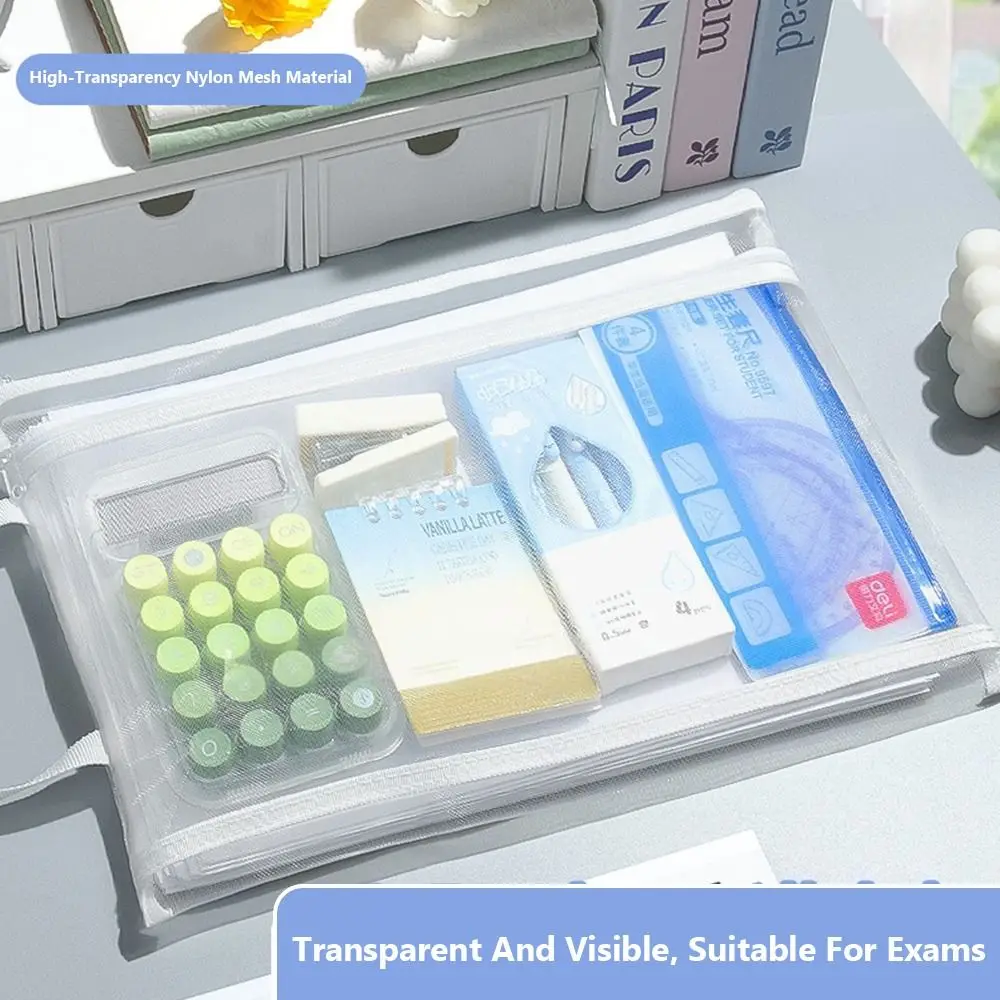 

High Quality A4/A5/A6 Mesh Storage Bag Large Capacity Double Layers Pen Bag Transparent File Bag School Office