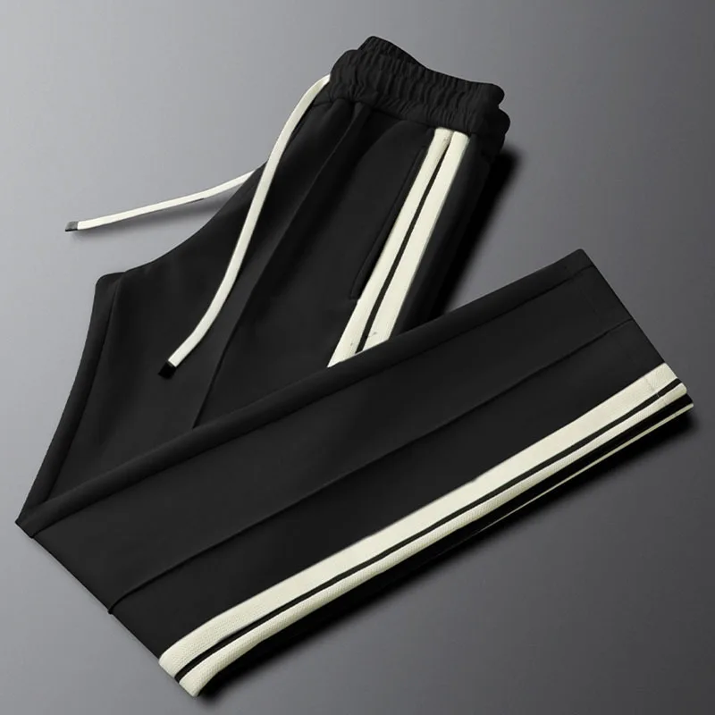 Light green men\'s and women\'s side striped casual sports pants men\'s autumn and winter slim slim feet cotton sweatpants