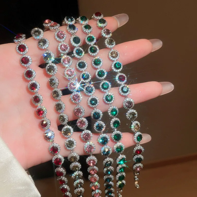 

Minar Wholesale Multicolor Full CZ Cubic Zirconia Geometric Round Strand Bracelets for Women Silver Plated Copper Accessories