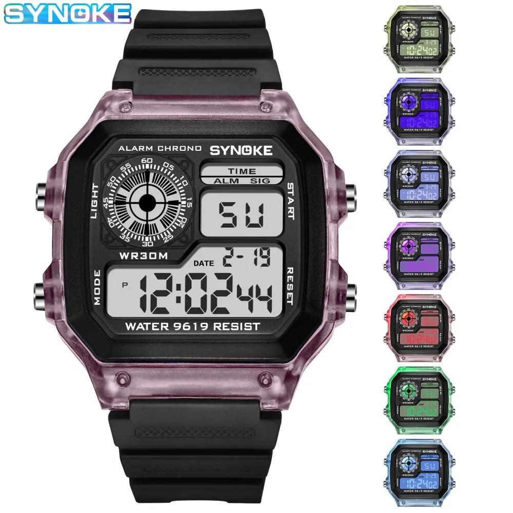 SYNOKE Couple watches Digital Watches Sports Luminous Multifunction Waterproof Chrono Wristwatch Outdoor Seven Lights