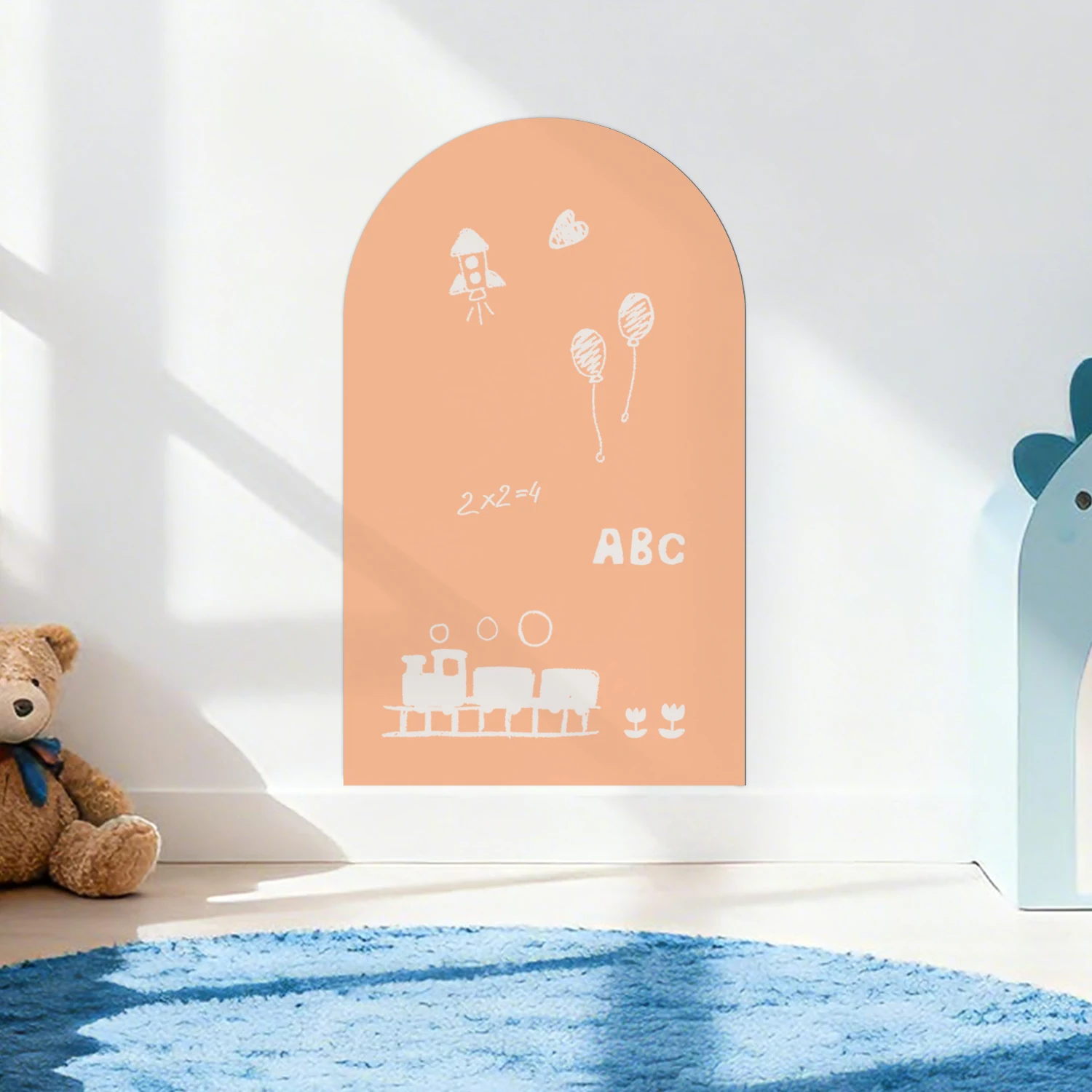 

1 piece of self-adhesive magnetic whiteboard wall sticker, orange arched pattern, easy to remove.