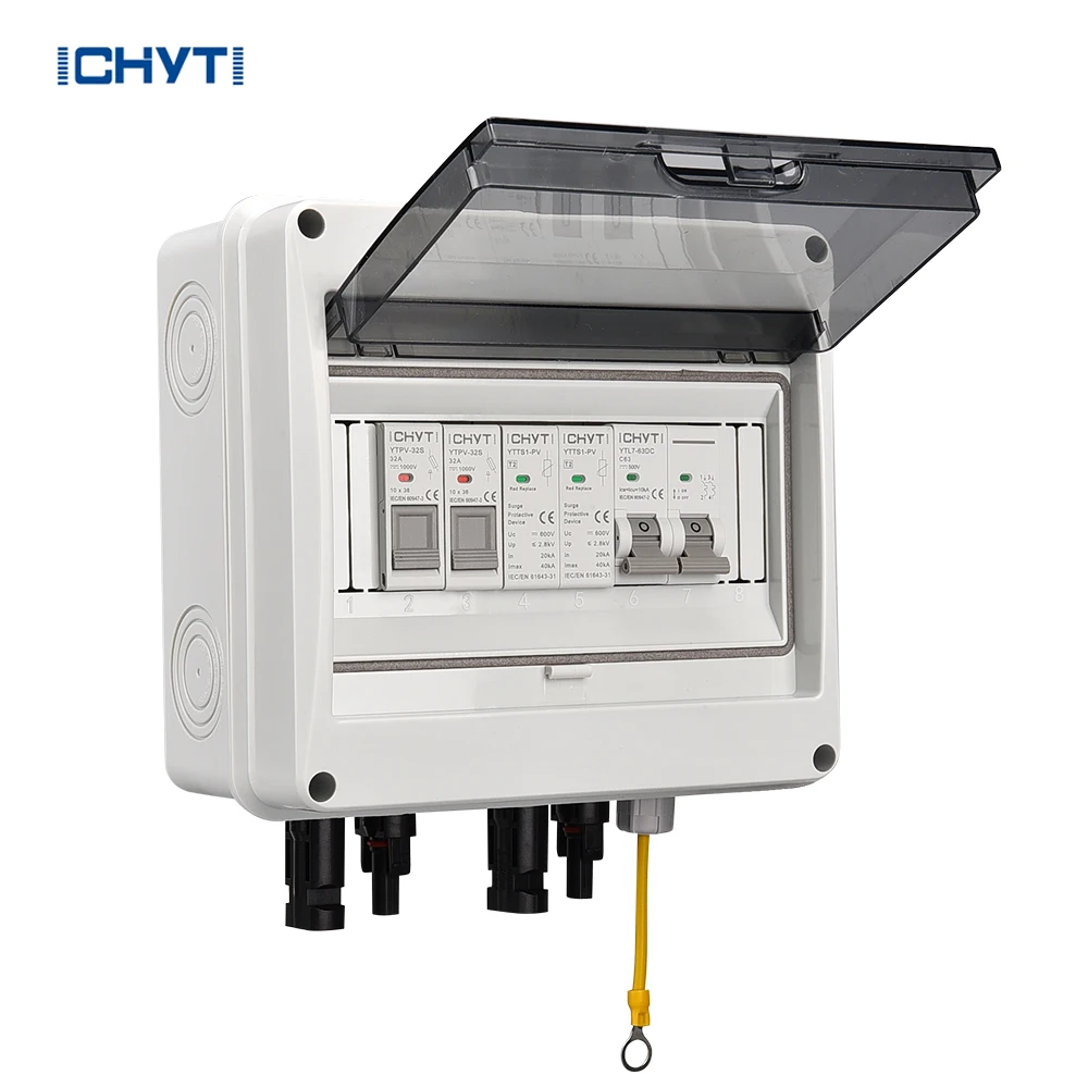 

CHYT 1 in 1 Out PV Combiner Box for 1 Strings Solar Panel DC 600V Photovoltaic Solar Array IP65 DC SPD lightning protection