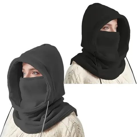Passamontagna invernale unisex con cappuccio lavorato a maglia - Maschera antivento con coulisse, copricapo da motociclista caldo berretto lavorato a maglia per la stagione fredda