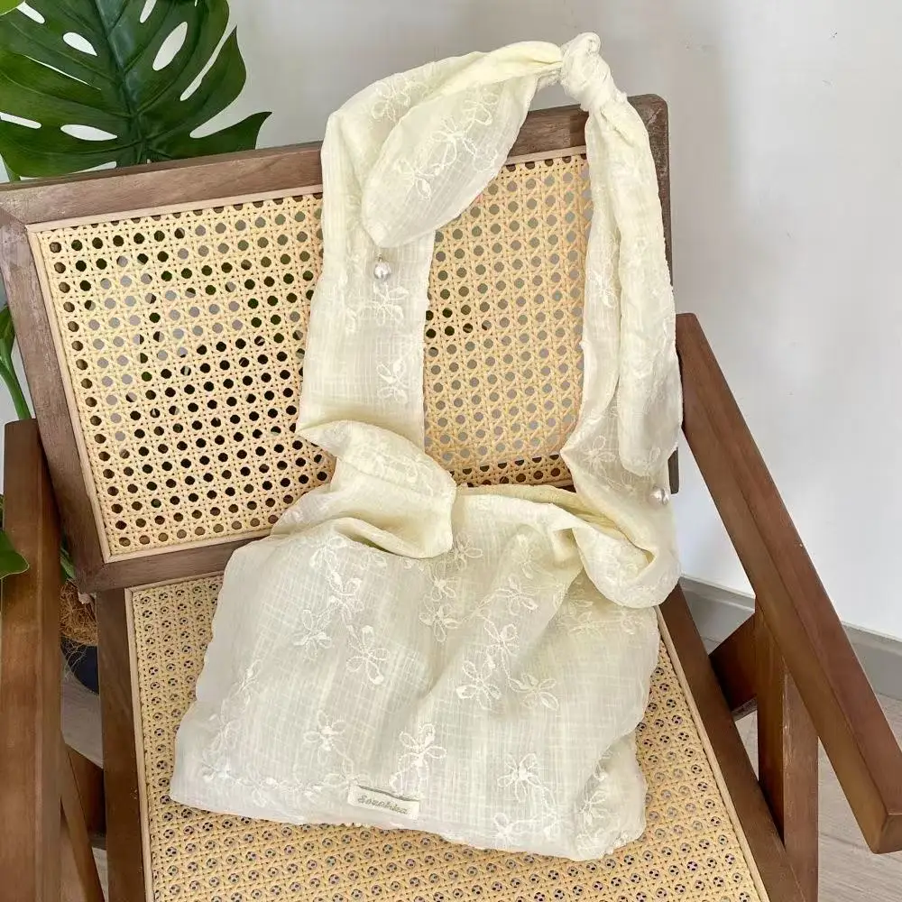 

Lace Flowers Women Shoulder Bag Thin Polyester Ladies Shopping Handbags Solid Color Girs Book Bags Casual Female Travel Tote ﻿