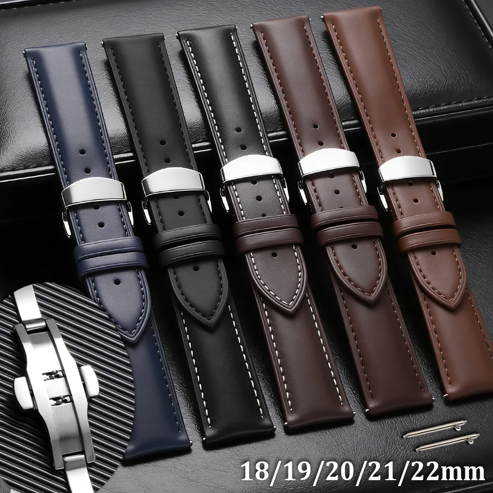 

Casual Business Leather Watchband 18mm 19mm 20mm 21mm 22mm Strap Quick Release Butterfly Buckle Accessories Men Women Wristbands