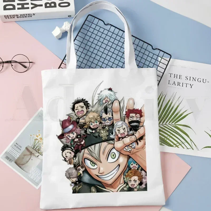 مانغا أستا بلاك كلوفر وصل حديثًا حقيبة قماش فنية حقائب تسوق مطبوعة بسيطة للفتيات حزمة عادية للحياة #5