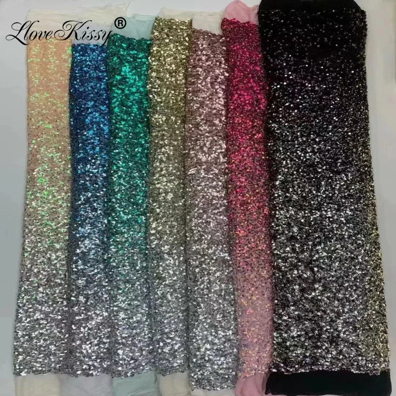 New Elastic Mesh Embroidery 5mm Two Colors Sequin Fabric For Women's Skirt Shirt Evening Dress Fashion Bead Fabric Width 110CM