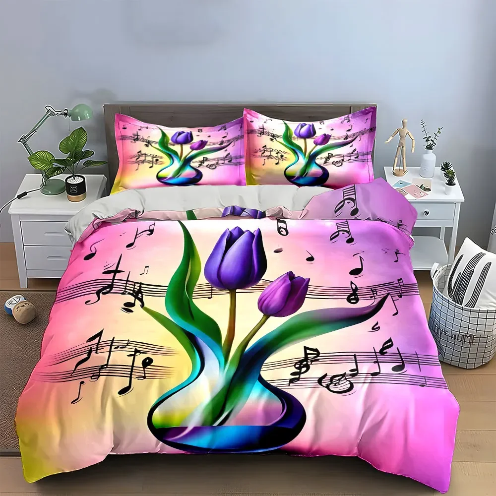Tulip Melody Vase Set Decor Soft Comfortable Duvet Cover Bedding Set Included 1*Duvet Cover & 2*Pillowcases, gift