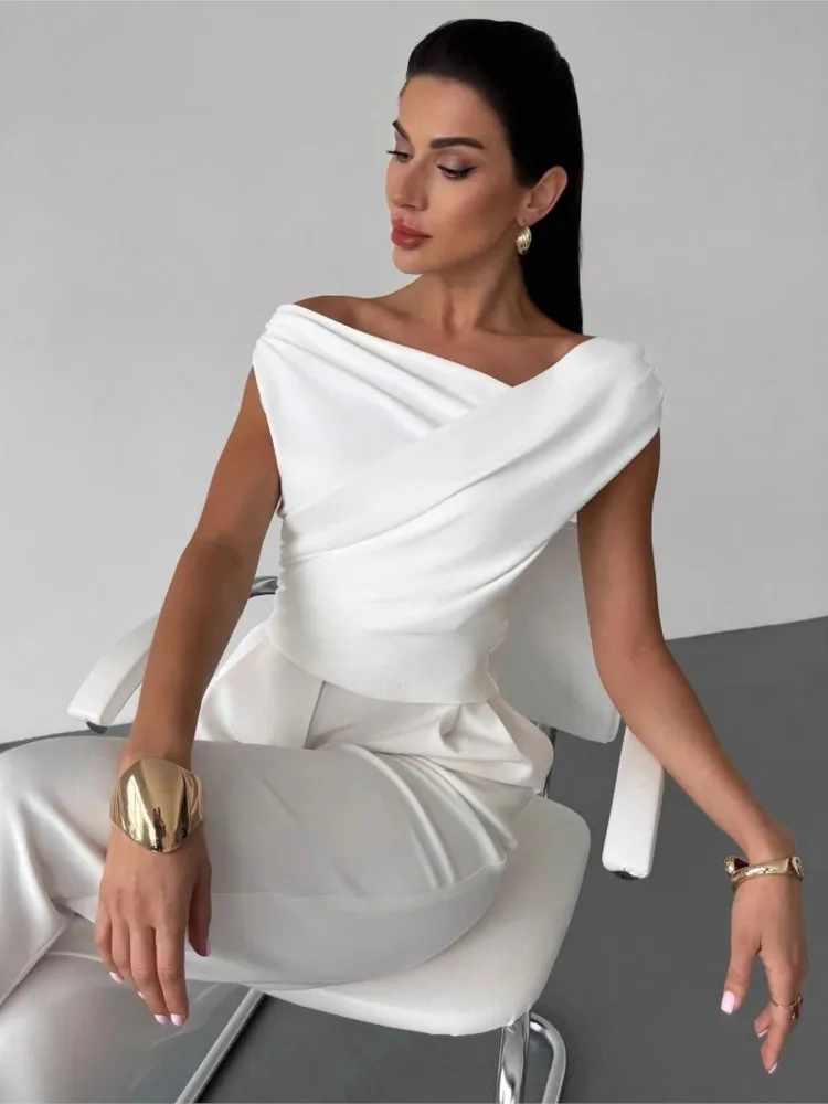 

Commuting Simple Office Ladies Tops Female Slash Neck Sleeveless T-shirts For Women Elegant Summer Women Shirt White Black