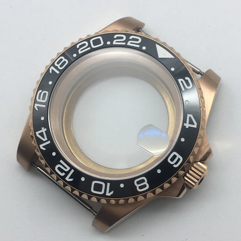 

40mm Rose gold watch case sapphire glass ceramic bezel for Seiko nh34 nh35 nh36/38 Miyota 8215 movement GMT Mod For 28.5mm Dial