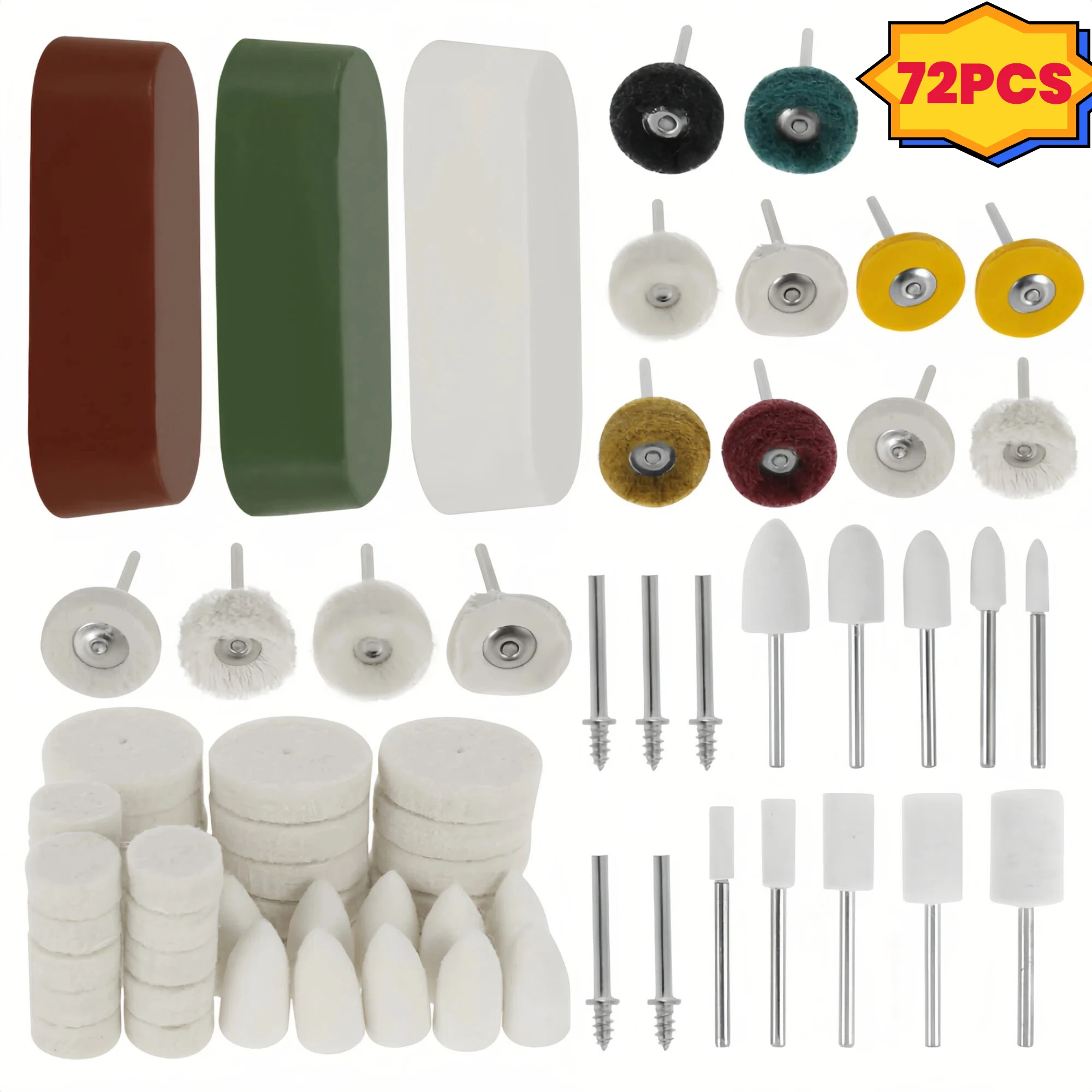 72 PCS Buffing Wheel Polishing Kit 1/8 Inch Shank Abrasive Polishing Wheel Set Rotary Tool Accessories for Jewelry Glass Metal