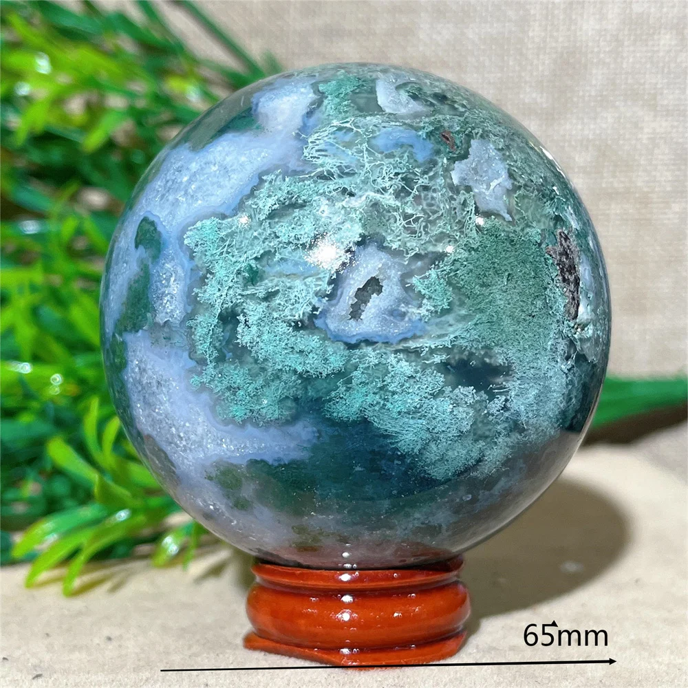 Moss Agate Sphere Druzy Ball Crystal Stone Natural Quartz Healing Stone Reiki Minerals Beauty Home Decoration+Stand