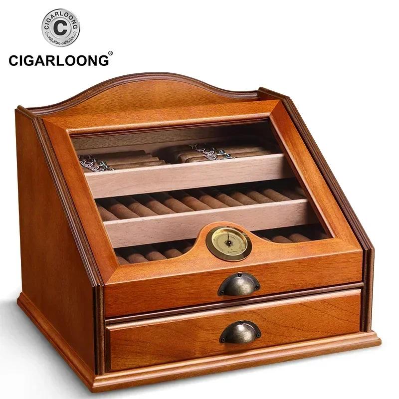 CIGARLOONG Cigar Cedar Wood Moisturizing Box Humidor Cabinet Large Capacity Fit 100 Four Layer Cigar Humidor Wood Box CLA-A0012