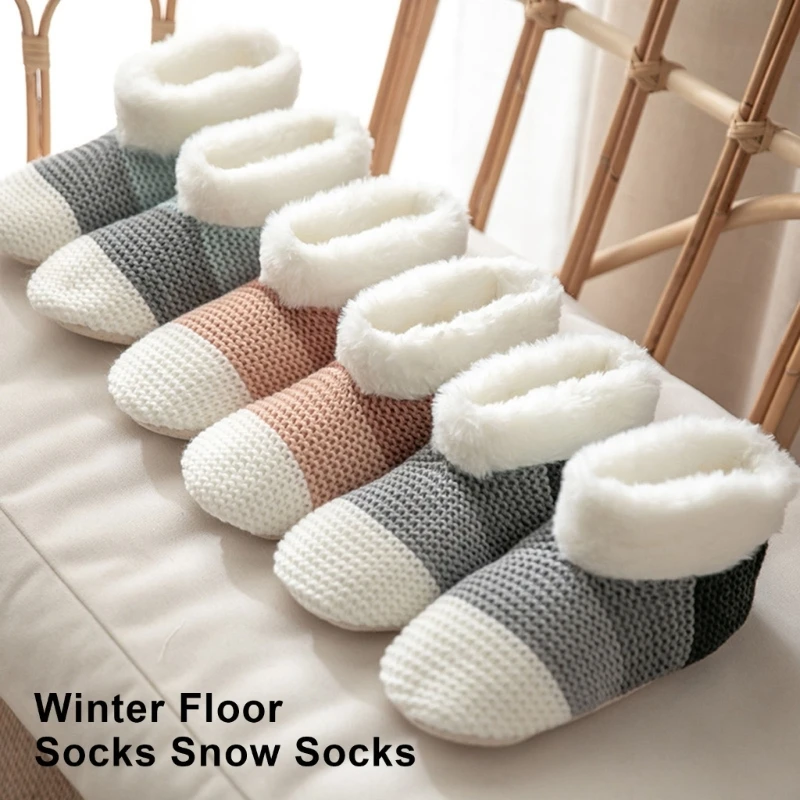 Knitted Slipper Socks for Women Fleece Lined Soft Nonslip Grip Soles Floor Socks