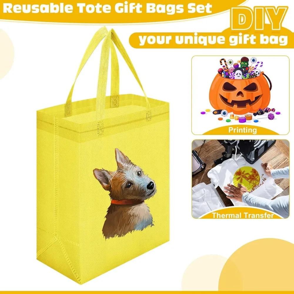 ถุงผ้าแบบใช้ซ้ำได้ แพ็ค 200 ใบ ขนาด 8x4x10 นิ้ว ถุงช้อปปิ้งแบบไม่ทอพร้อมหูหิ้ว เหมาะสำหรับใส่ของชำและของขวัญ น้ำหนักเบา