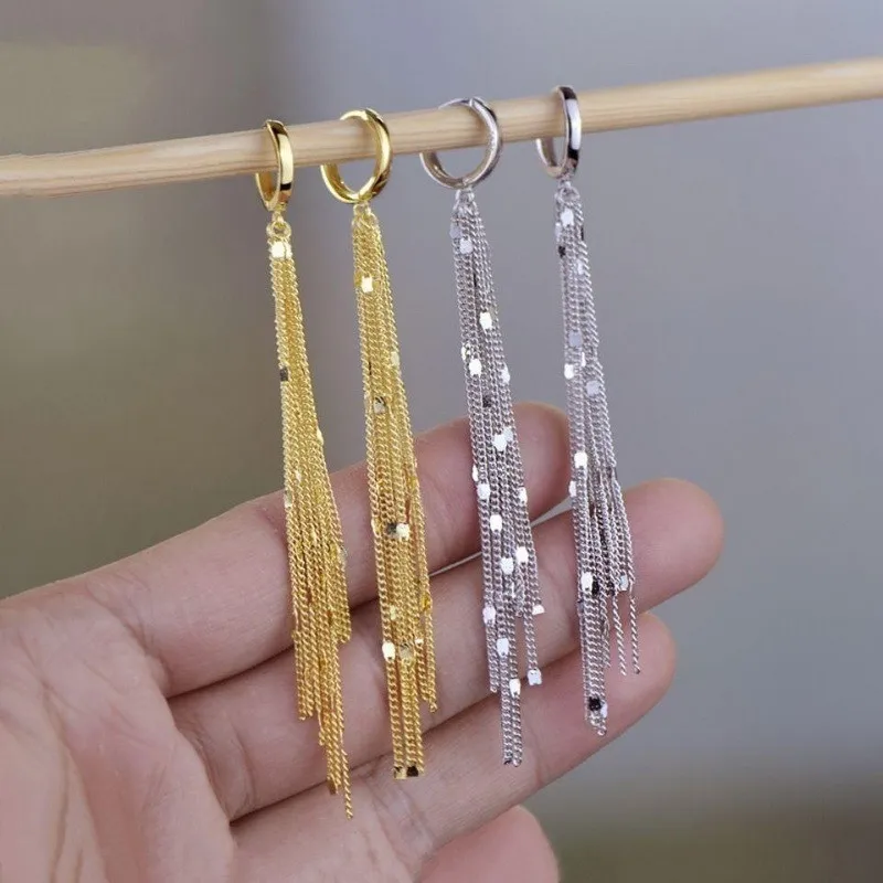 Korean Shiny Long Tassel Glitter Drop Earrings for Women Fashion Long Chain Dangle Earring Wedding Party Jewelry Gifts