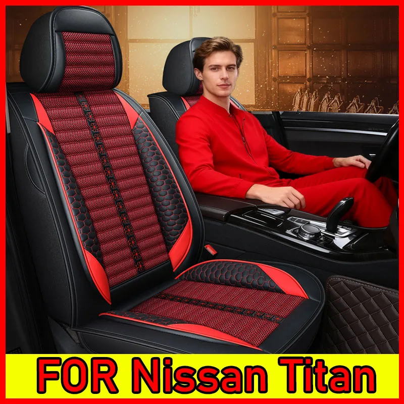 لنيسان تيتان غطاء مقعد السيارة بو الجلود الكتان تقسم غطاء مقعد كامل ناعم ومريح ومقاوم للاهتراء #1