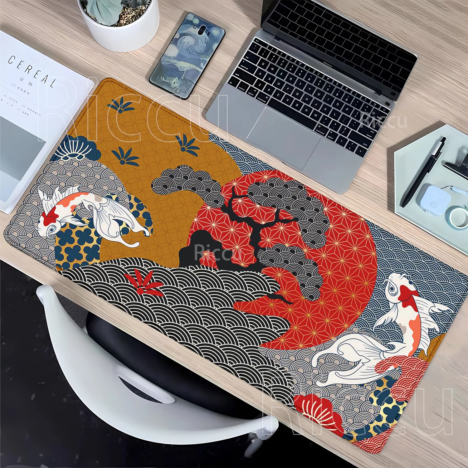 Large Mouse Pad Koi Fish Yin-yang fish Art Seal Desk Mat Black and White XXL Gaming Rubber 900x400mm office HD Printing Mousepad