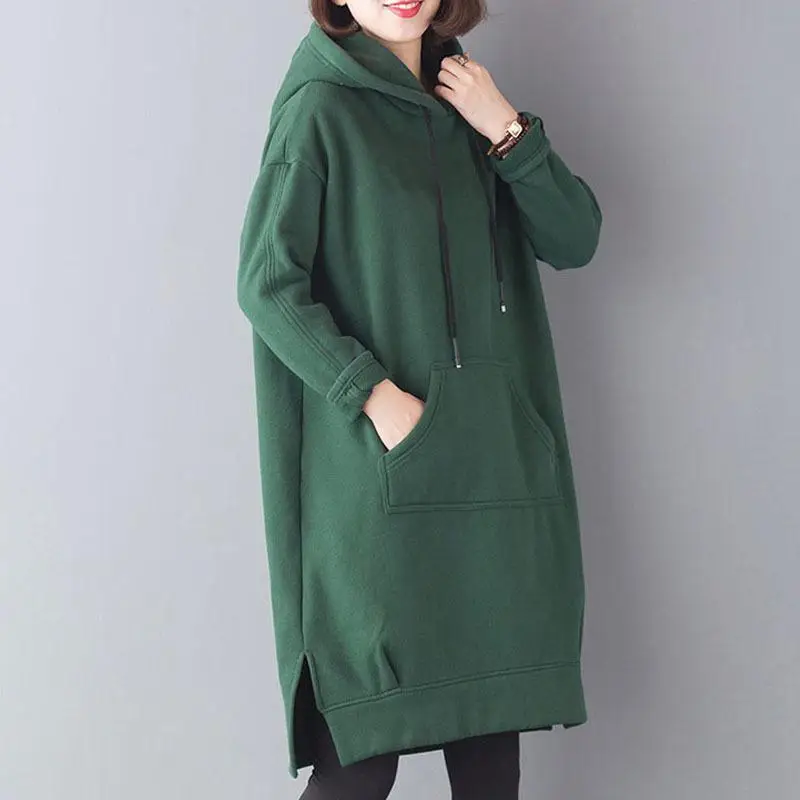 Pull à capuche en peluche pour femme, manteau fendu, épais, décontracté, confortable, polyvalent, grand, moyen, long, automne, hiver, 2023