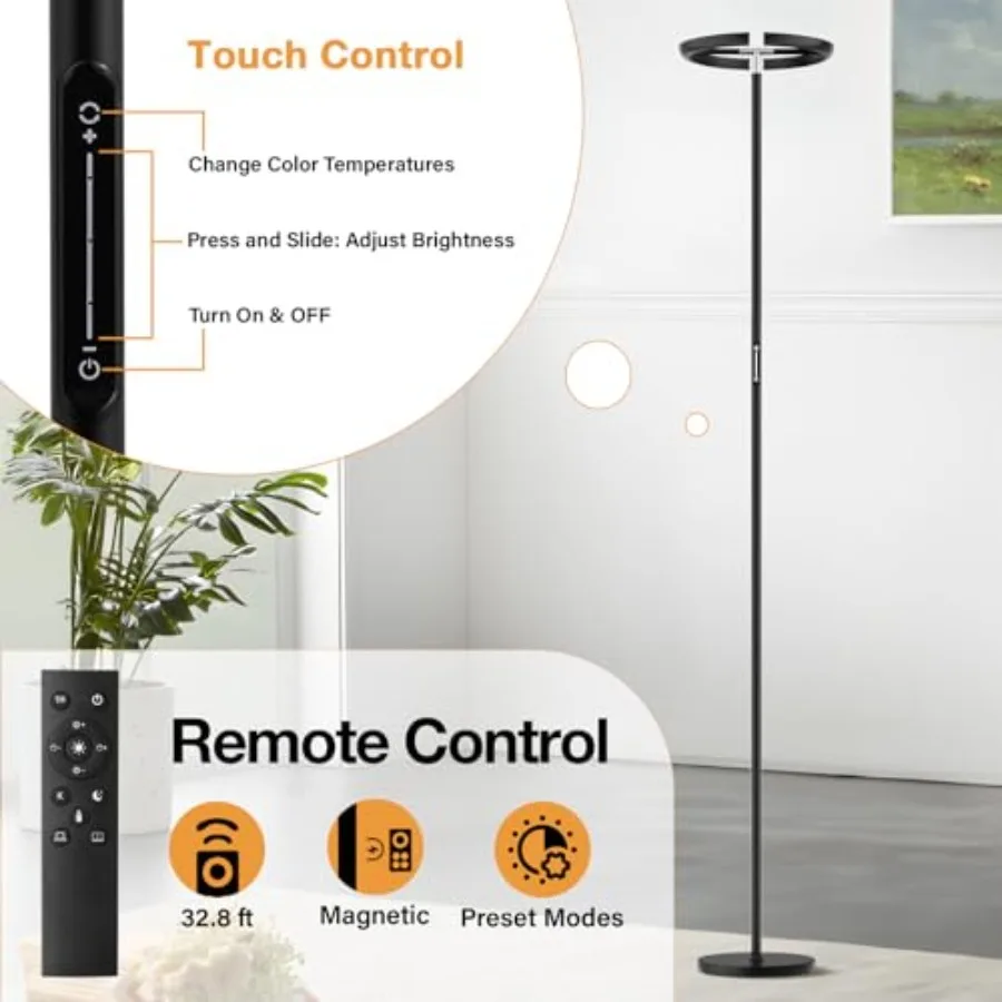 Floor Lamps for Living Room 40W/2400LM Rotatable LED Floor Lamp with Touch and Remote Control 70