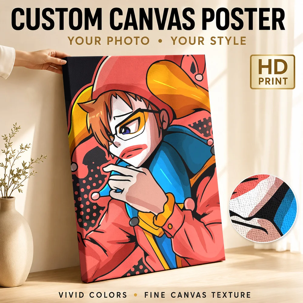 Sad Clown Character Portrait Canvas Poster Custom Photo Gaming Anime Wall Paintings Decoration for Bedroom Gift for Collectors