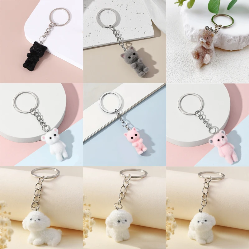 New Cute Angel Wings Fuzzy Kitty Cat Heart Keychain Flocked Kitten Kawaii Phone Chain Anti-Lost Lanyard Pendant Bag Decor Gift