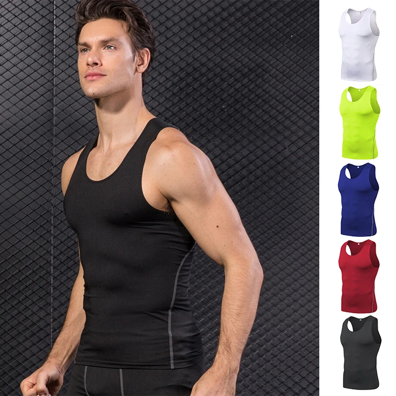 Gym T Shirt Men Sleeveless Compression Quick Drying T-Shirt Vest Sleeveless Stretch Gym Sports Tank Tops