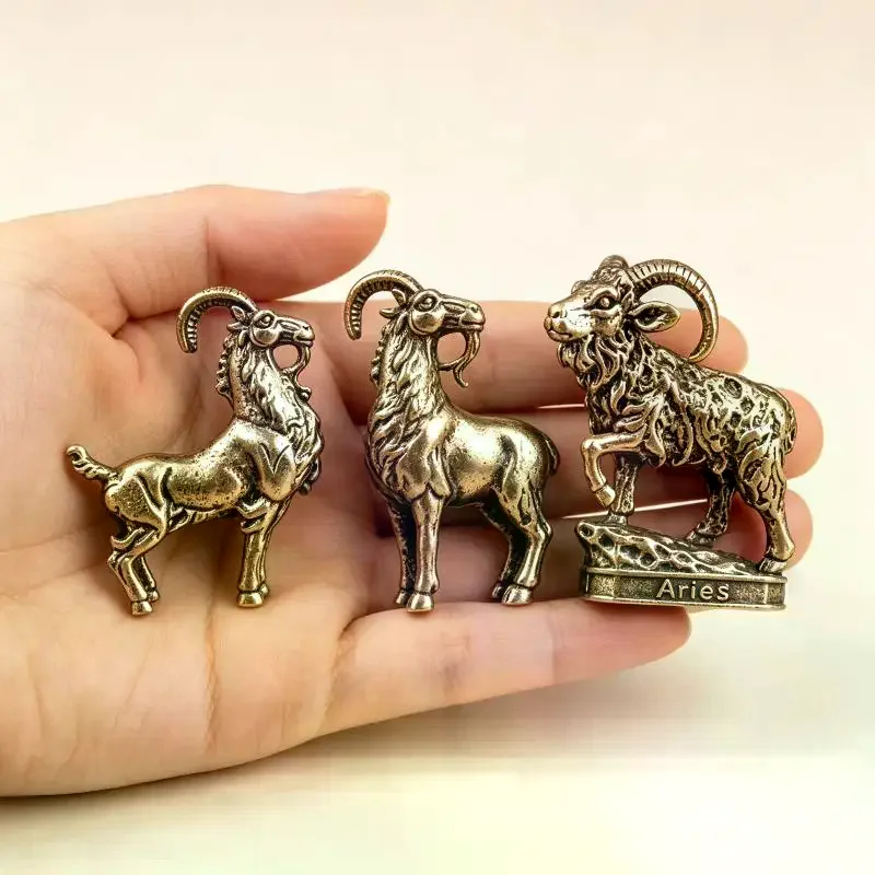 Mini Vintage Zinc Alloy Goat Figurine Rustproof Retro Animal Statue for Living Room Shelf Home Desktop Decor Gift