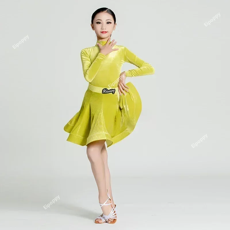 

Velvet Child Cha Cha Rumba Samban Tango Latin Dance Dress Girls Training Samban Dance Clothes Kids Ballroom Competition Costumes