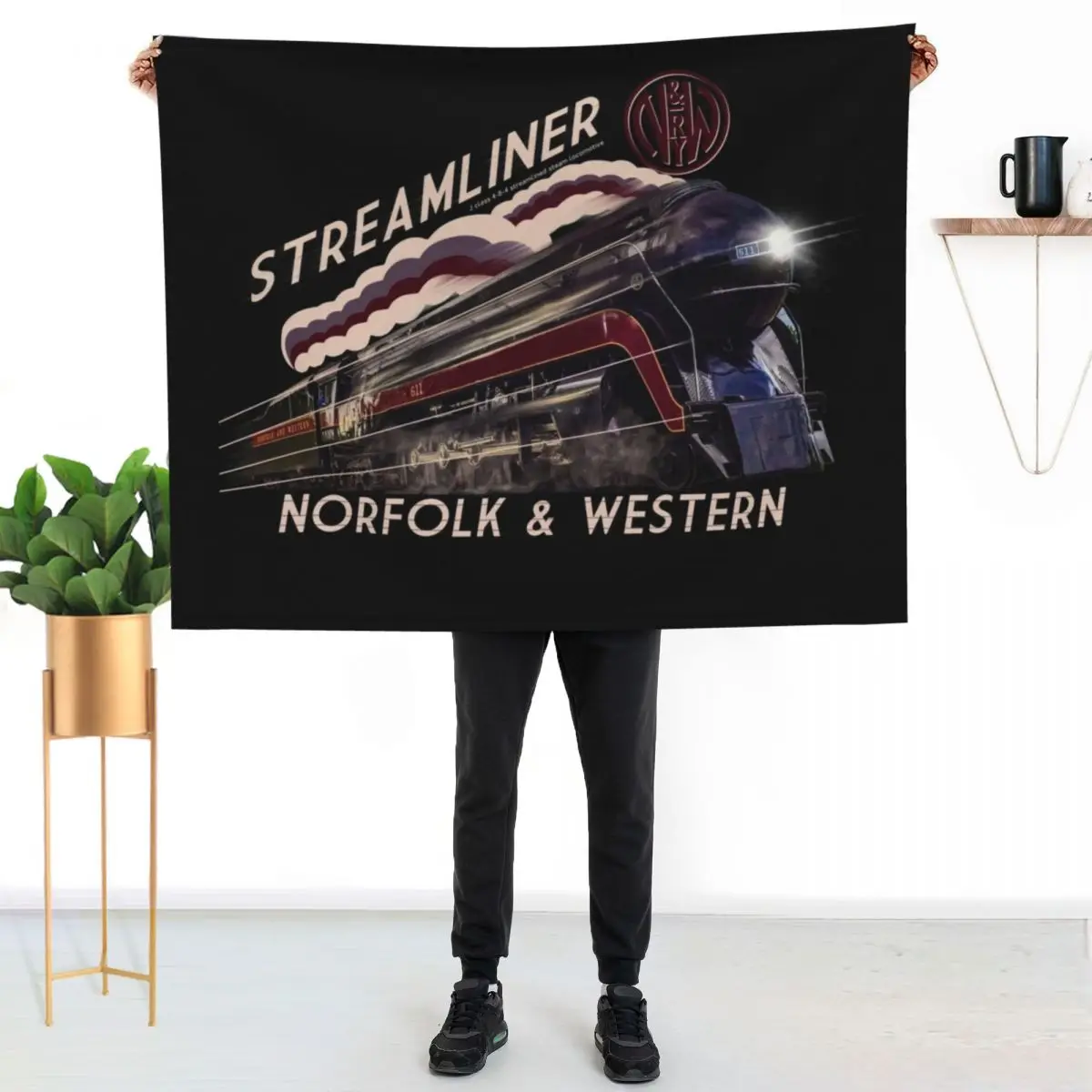 The Gorgeous Norfolk and Western Streamliner Steam Train Locomotive Engine Throw Blanket Bed Loose Blankets