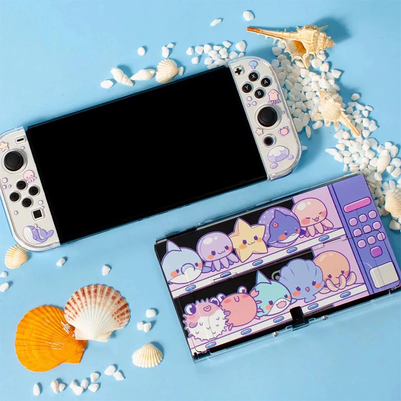 Nuevo para Nintendo Switch OLED funda protectora lindo Animal marino Split cubierta dura para PC JoyCon OLED Shell para Nintendo Switch Game Case