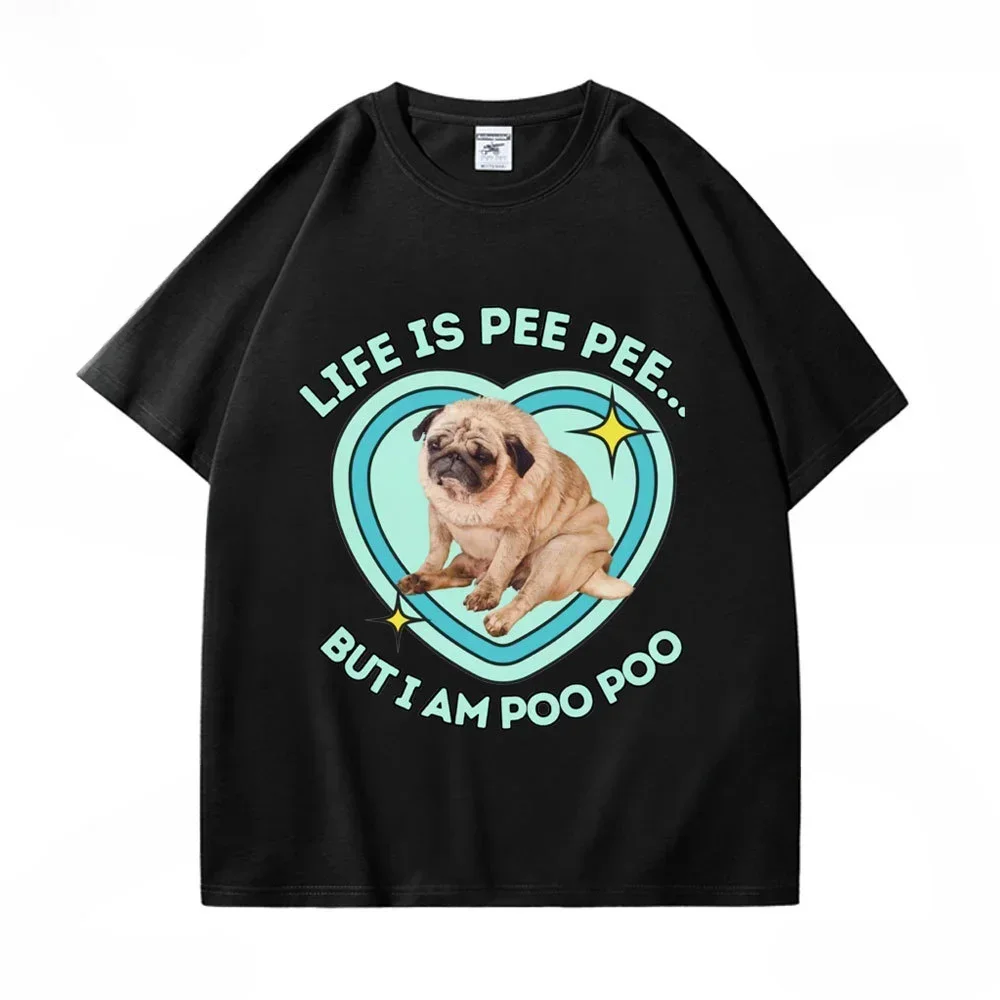 Fun Pug Meme Pattern T-shirt for Men and Women Fashion Hip Hop Plus Size T-shirt with Pure Short Sleeves