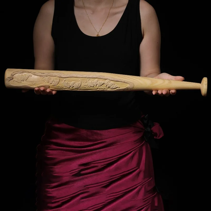 Carved five blessings, baseball bat self-defense ornaments, home decorations, solid wood