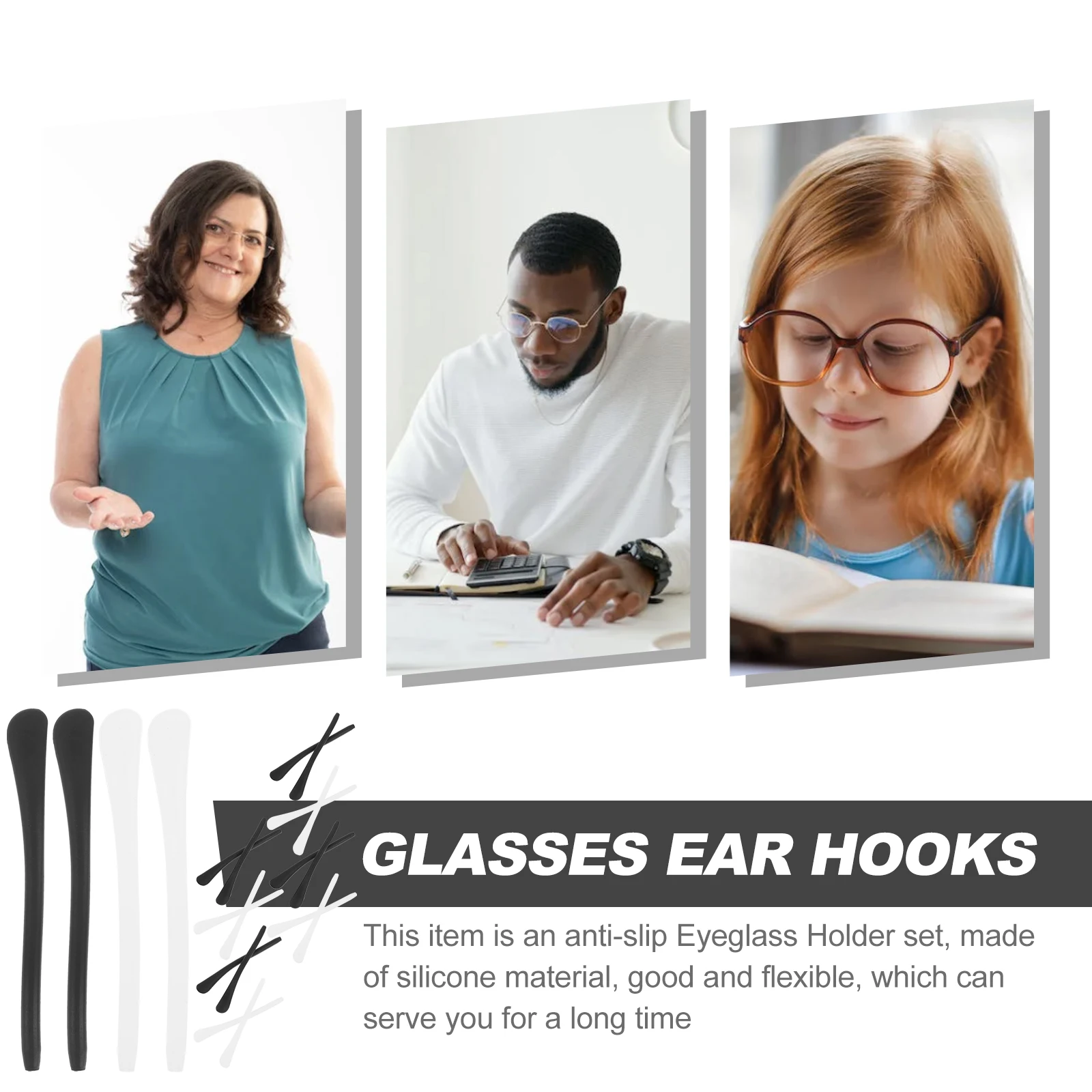 

20pcs Non-slip Glasses Temple Covers 10 Pairs White Black Silicone Ear Grips Sports Hooks Durable Eyeglass Arm Replacements