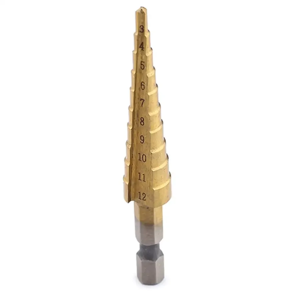 Metal Drill HSS Hex Shank Straight Groove 3-12MM Small Size Step Drill Bit Cone Cone Coated  Woodworking Power Tools