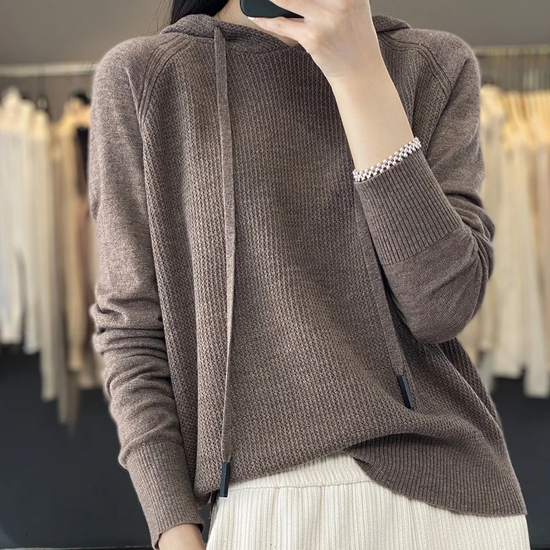 Spring and Autumn sweater female y2k hooded cashmere pullover loose autumn wool hoodie lazy wind knitting base hoodie clothes