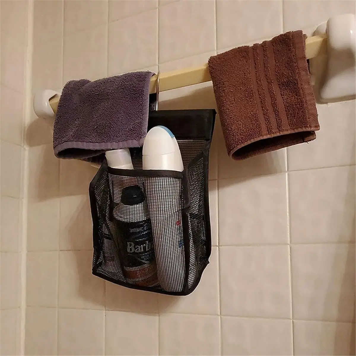 (A75U] Hangable Mesh Organizer, Shower Storage Basket Bag, Quick Dry Bathroom Hook with Breathable Design, Storage Accessory