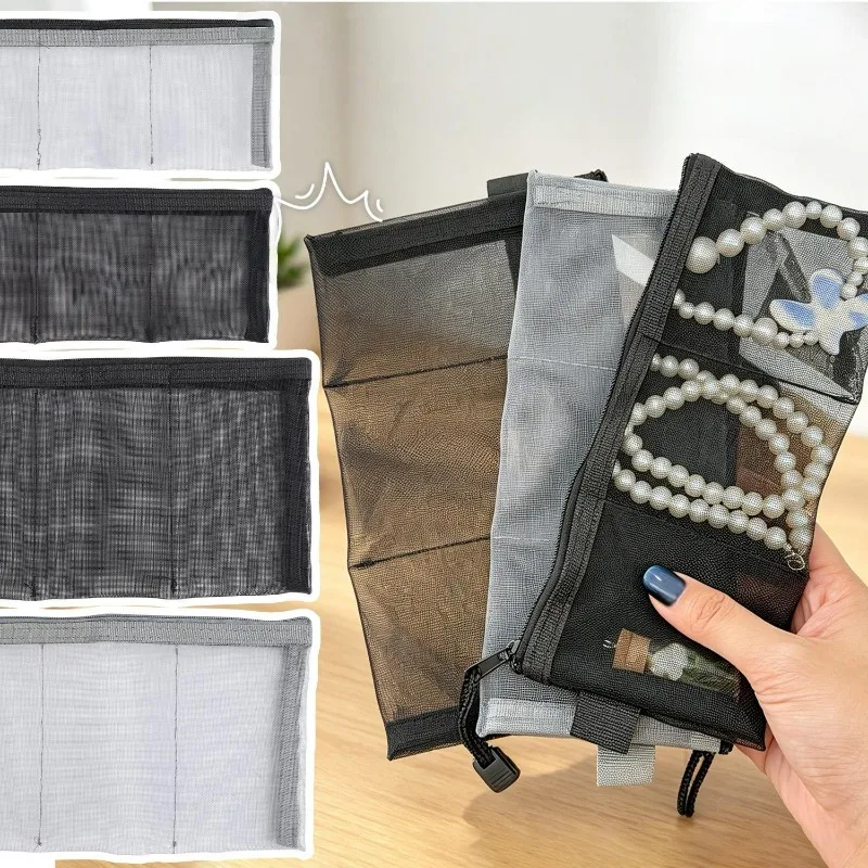 Portable Travel Organizer Bag Transparent Nylon Mesh Cosmetic Pouch Jewelry Storage Case Zipper 3 Layers Cables Organizer Bag