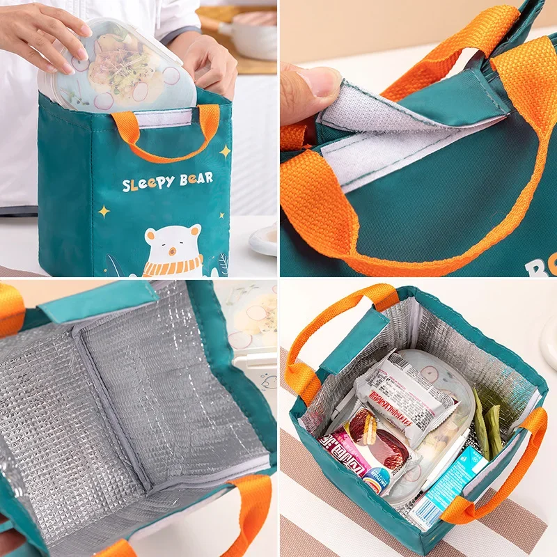 Children\'s Lunch Student Bento Bag Aluminum Foil Insulated Office Lunch Box Reusable Make Dining Bag with Waterproof Lining