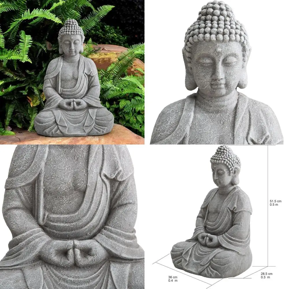 

20 Inch Sunjoy Large Buddha Garden Statue in Grey for Outdoor Decor