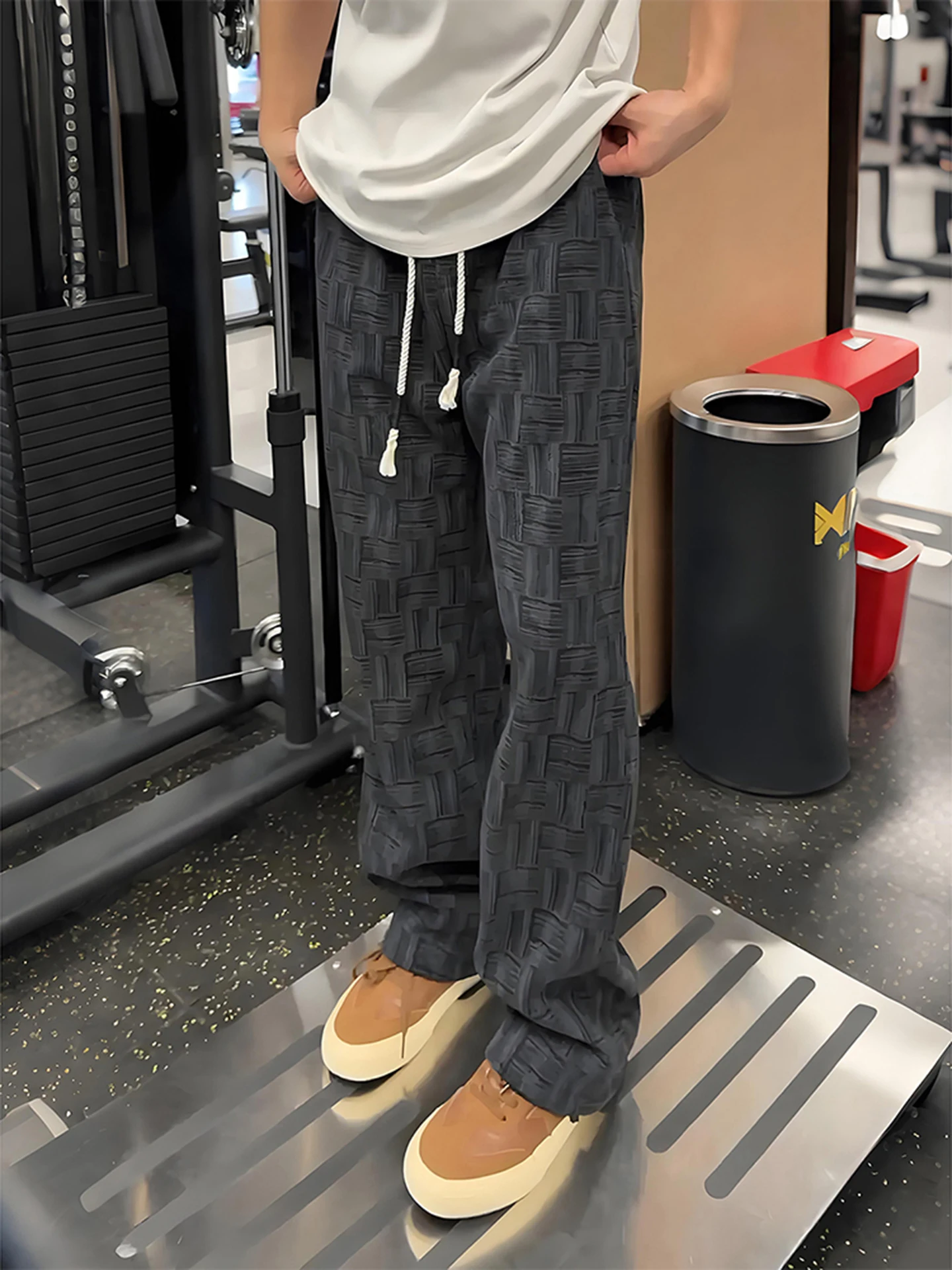 

Мужские брюки American Dyed Thiened Fce с прямыми широкими штанинами, осенне-зимние, вязаные, с узором, свободного кроя, повседневные