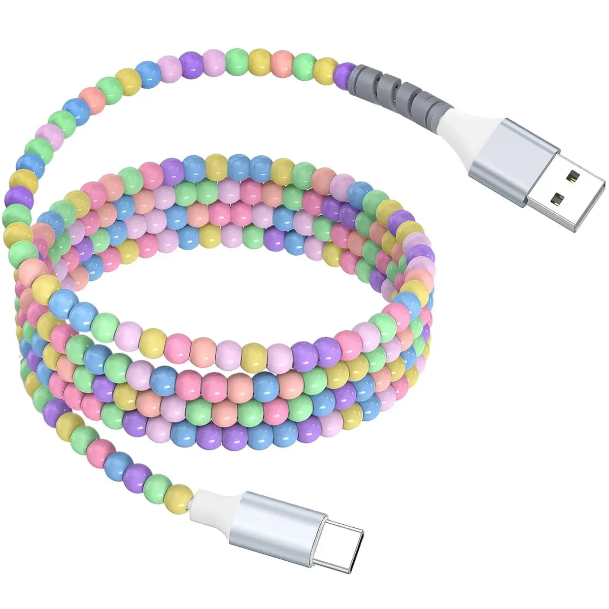 USB A to USB C Beaded Charger Cable 27W Fast Charging for iPhone 17 16 iPad Pro Samsung S25 S24 Charger Cable Cute Girls Women