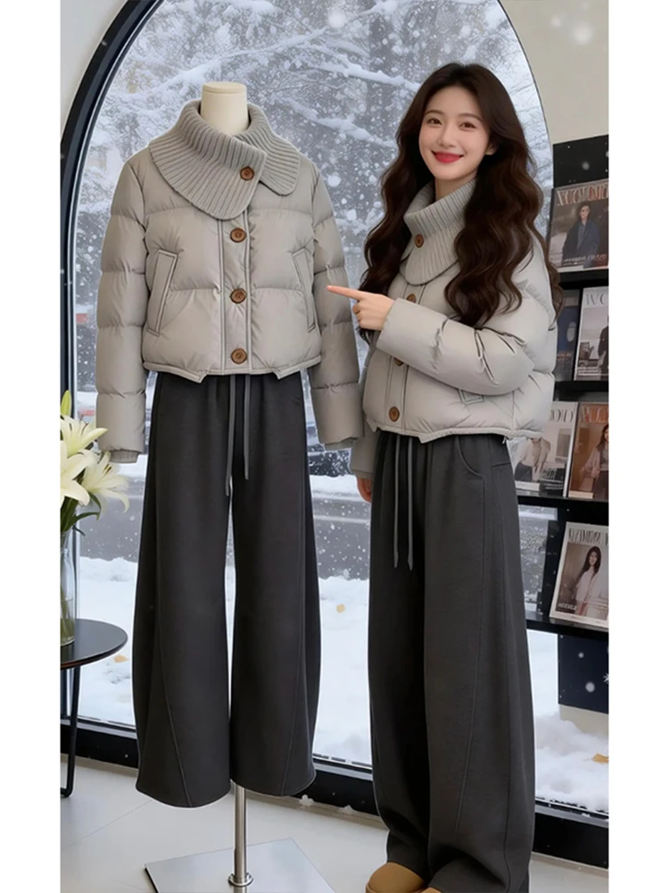 

Зимнее вязаное хлопковое джето с застежкой на глаза, женское теплое пальто небольшого размера с хлебом, корейская версия, свободное...