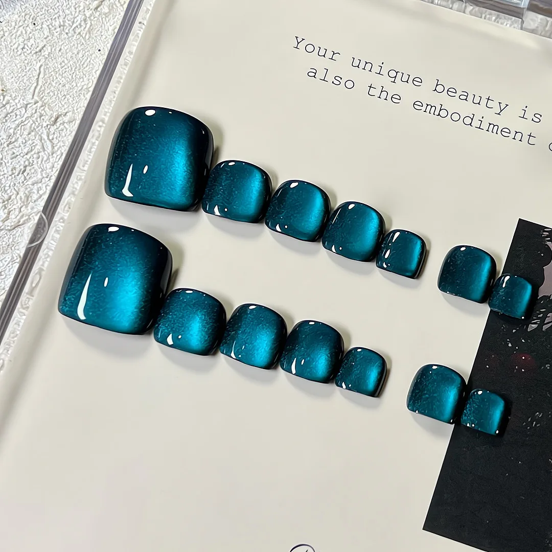 

10Pcs Crystal Blue Cat's Eye Handmade Press on Nails Design Glitter Fashion False Nails Manicure Wearable Nail Tips