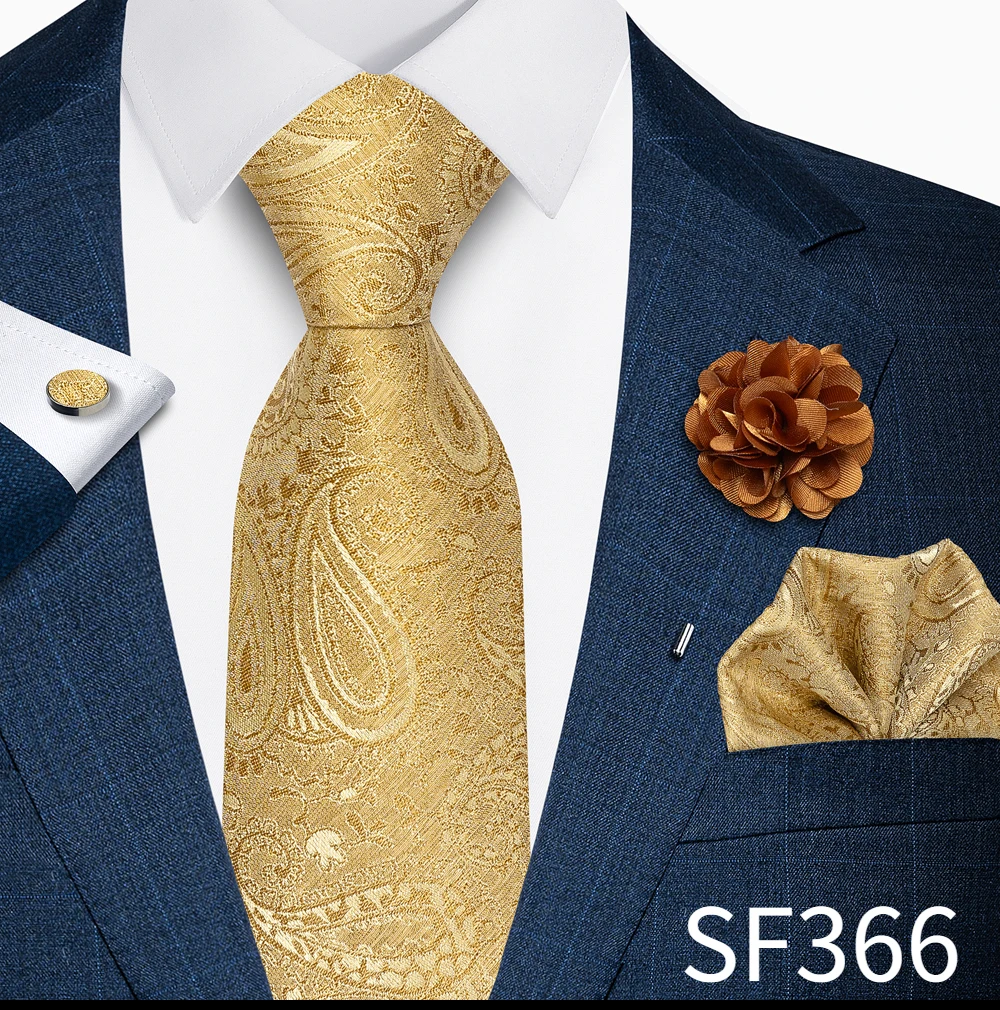 Großhandel Mode 8 cm Krawatte Taschentuch Manschettenknopf Pin Set Männer Krawatte Lila Paisley Anzug Zubehör Fit Hochzeit Geburtstag Geschenk – Detail 20