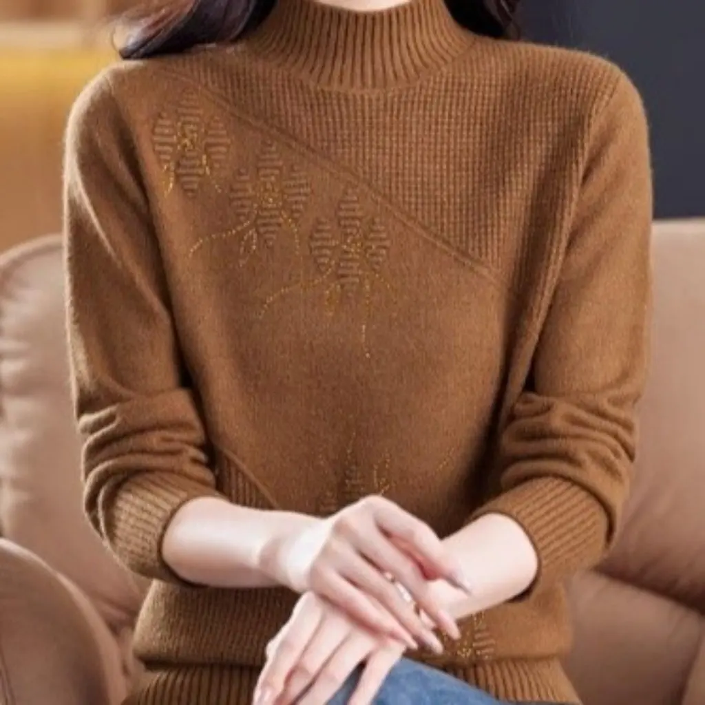 

Women's plus Size Half-Turtleneck Imitation Wool Sweater Loose Slimming Knitted Cashmere Base Top for Autumn And Winter