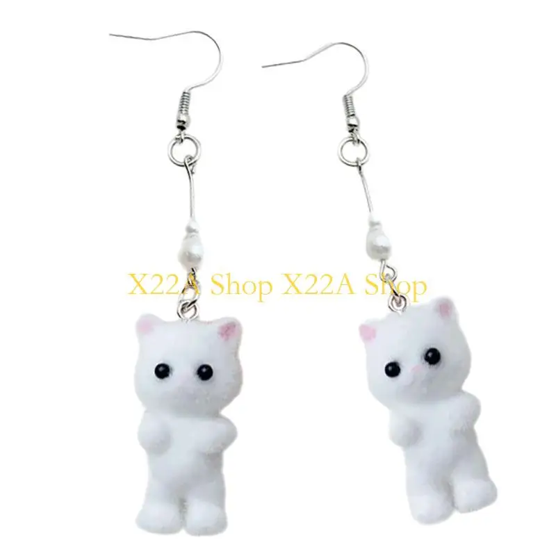 Unique Flocking Cats Earrings Animal Shaped Dangle Ear Drops Stylish Ear Rings Jewelry Elegant Ear Accessories for Parties