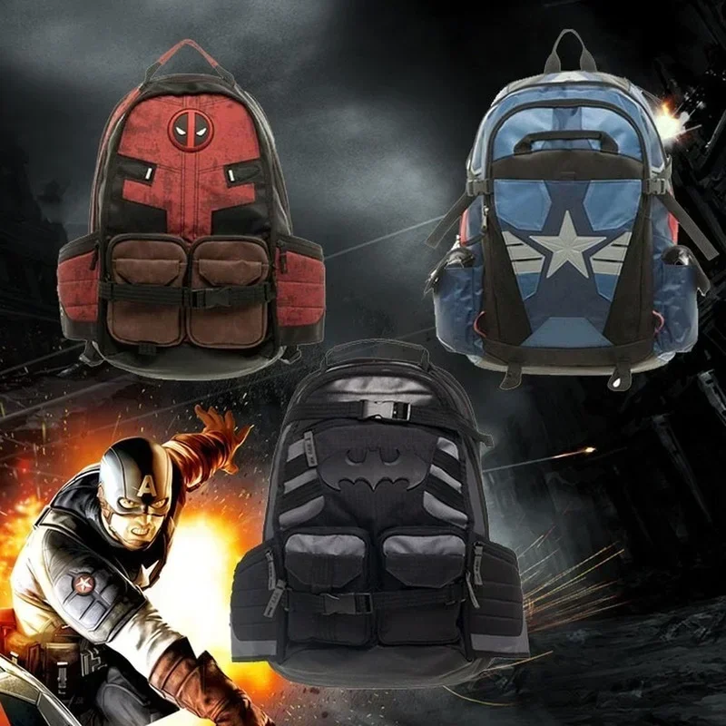 Marvel Avengers Deadpool Captains America กระเป๋าเป้สะพายหลังอะนิเมะการ์ตูนกระเป๋าเป้สะพายหลังกลางแจ้งกระเป๋าเดินทางความจุสูงกระเป๋าเป้สะพายหลัง