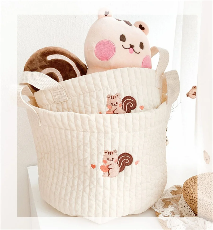 Storage Baskets,Bottles,Towels, Toys, Baby Clothes Decorative Organizer Bins Tote Bag Handbag with Embroidery for Diapers