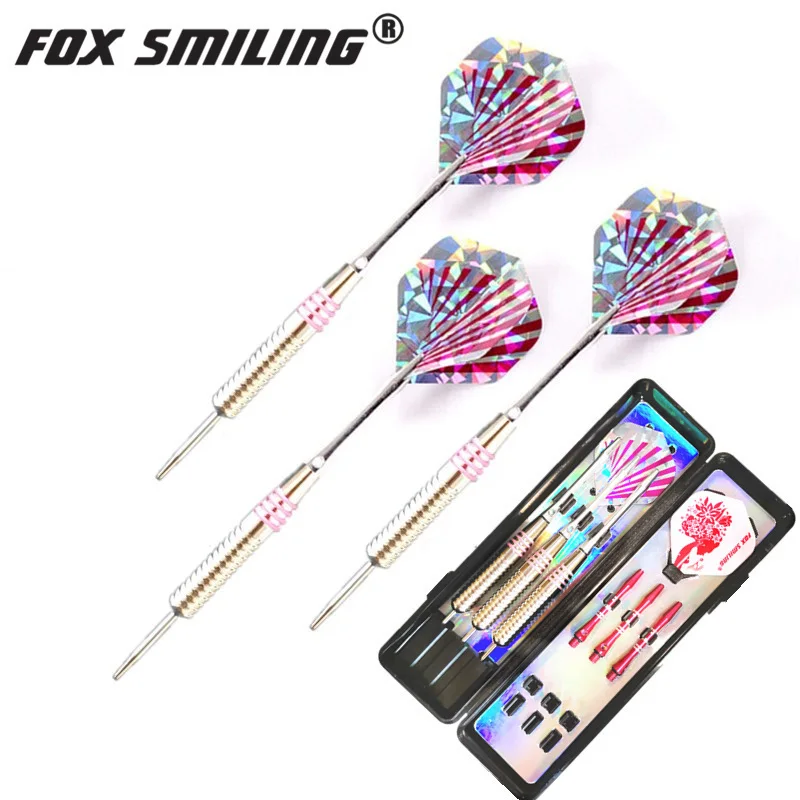 3pcs Fox Smiling Steel Darts 24g With Iron Darts Barrel And Aluminum Shafts Pink For Woman